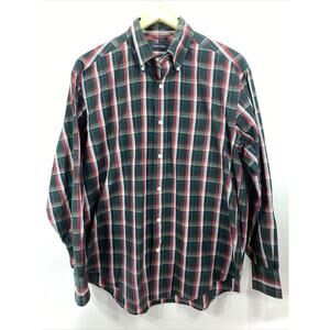 Nautica Y2K Plaid Button Down Shirt Men M 38-40 Green Red Long Sleeve